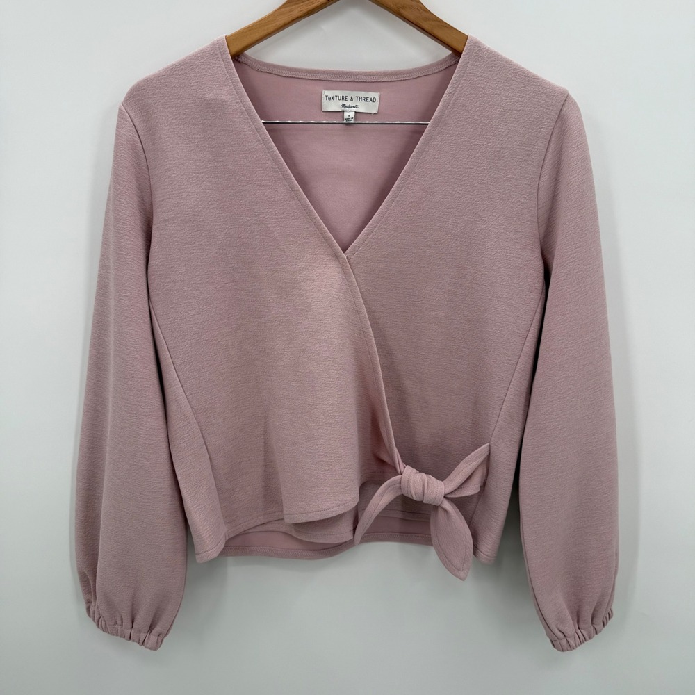 Texture‎ & Thread Madewell Wrap Top Blouse Long Sleeve Pink Tie Front Small - Picture 2 of 7